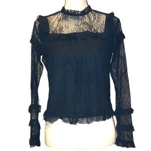 Forever 21 blouse lace high neck ruffle black S Excellent condition